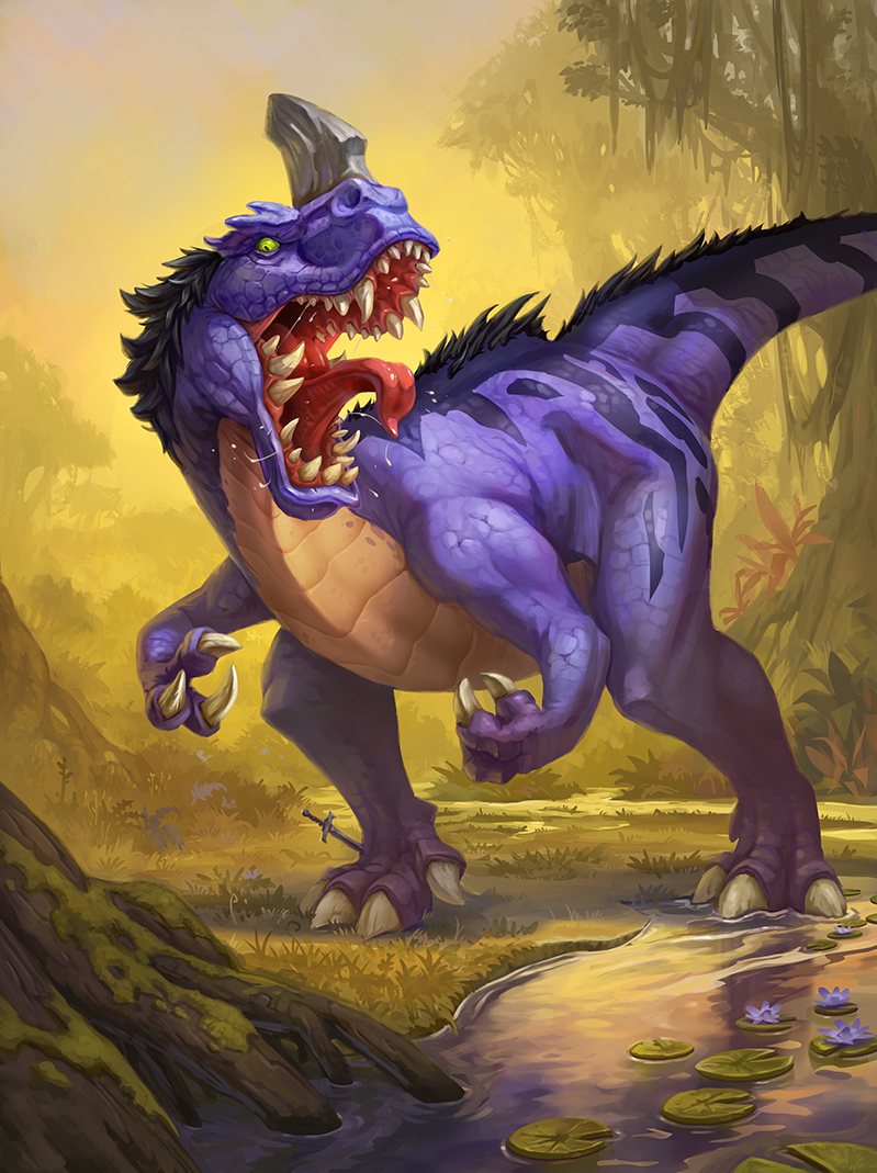 Ilustrace fialového dinosaura
